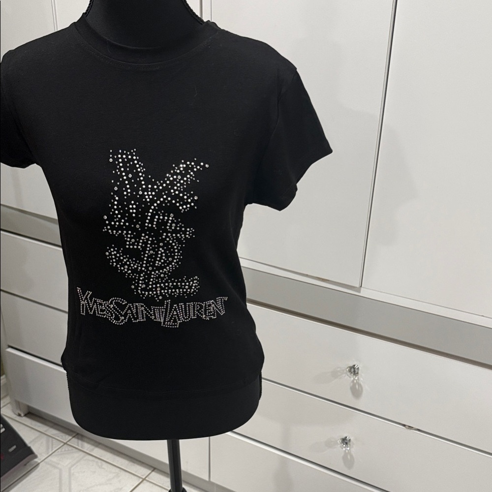 Black Tee with Rhinestone Design